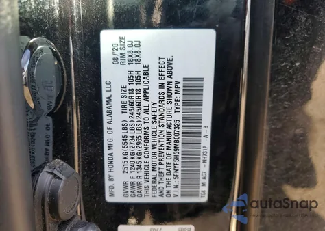 2021 Honda Pilot Exl from USA, damaged, VIN 5FNYF5H59MB007325